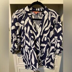 THML Navy and White Patterned Blouse, Size M, EC.
